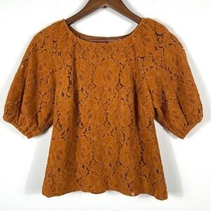 Dolan Left Coast Collection Rust Orange Corduroy Lace Puff Sleeve Blouse PXXS